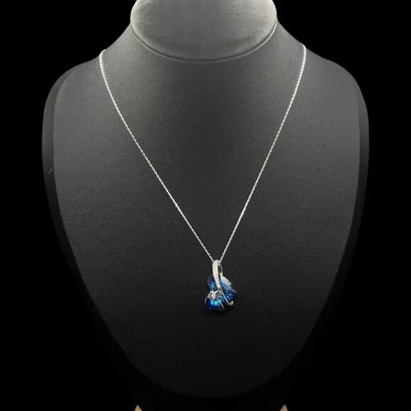 Swarovski Crystal Blue Heart Pendant on Sterling Silver 925 Chain in Gift Box - Picture 2 of 10
